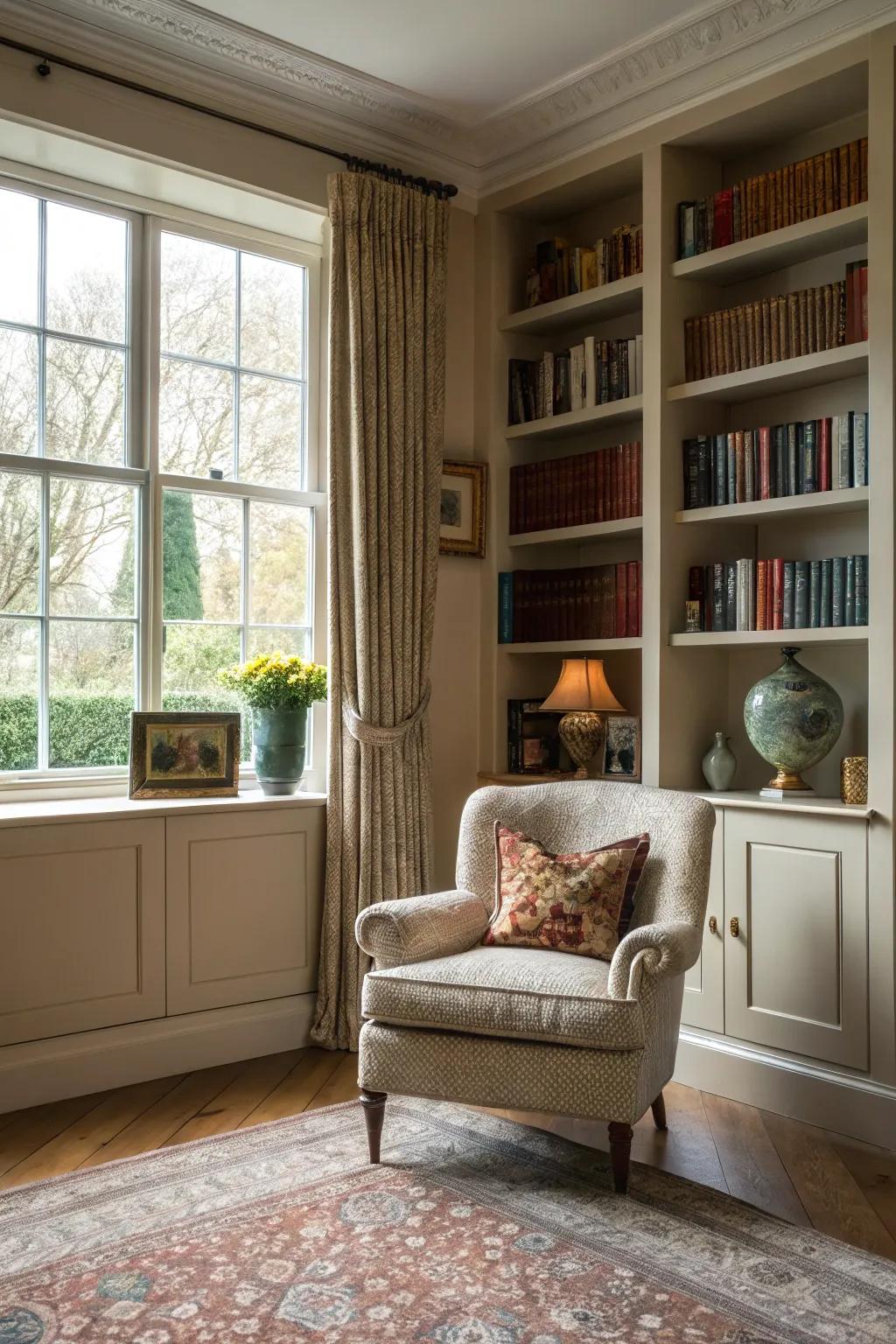 Create harmony and elegance with symmetrical bookshelves enclosing your window.