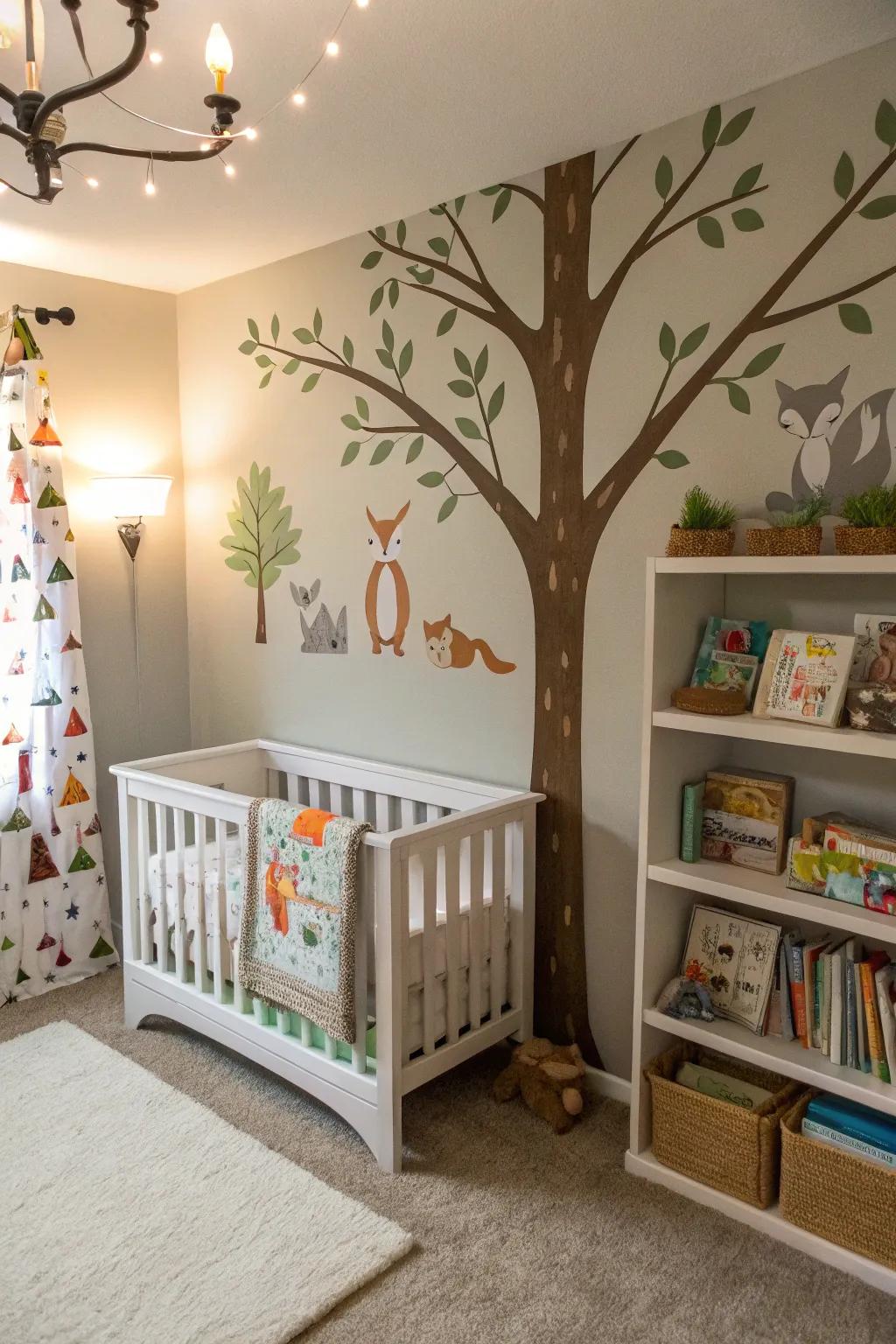Establish a forest sanctuary with woodland-inspired nursery decorations.