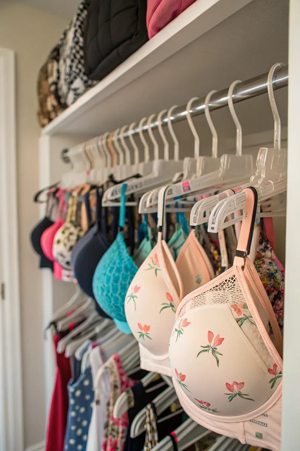 Keep your bras looking their best by suspending them on multi-clip hangers.