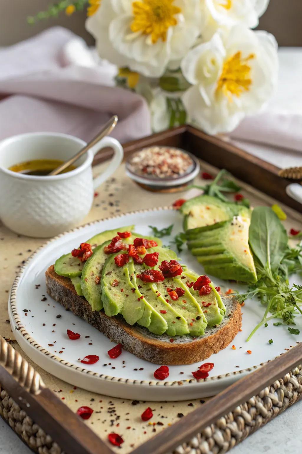 Avocado toast becomes more flavorful with tangy and savory enhancements.