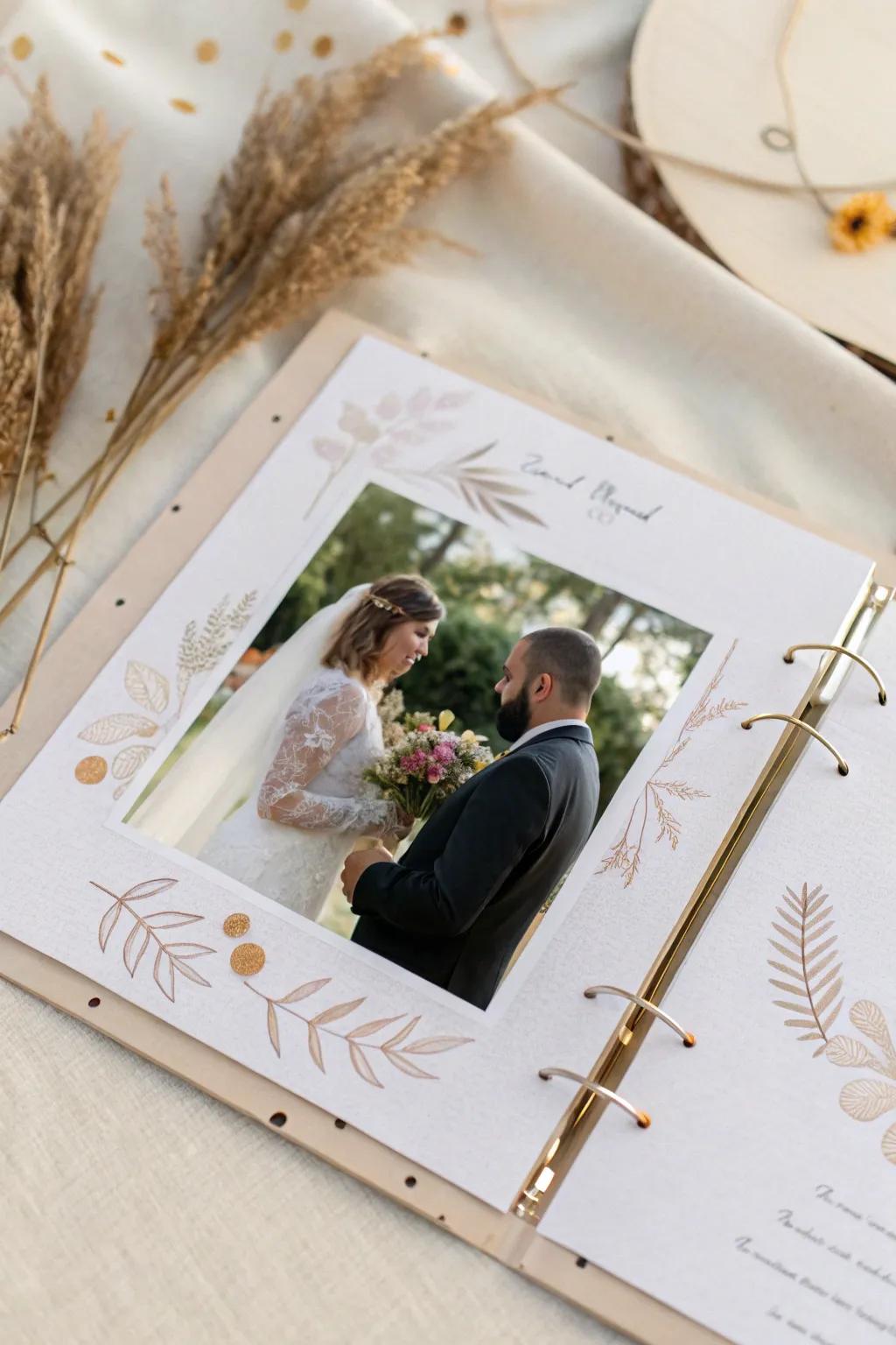 Document the enchantment of your nuptial rites with a minimalist scrapbook that reflects your romance in all respects.