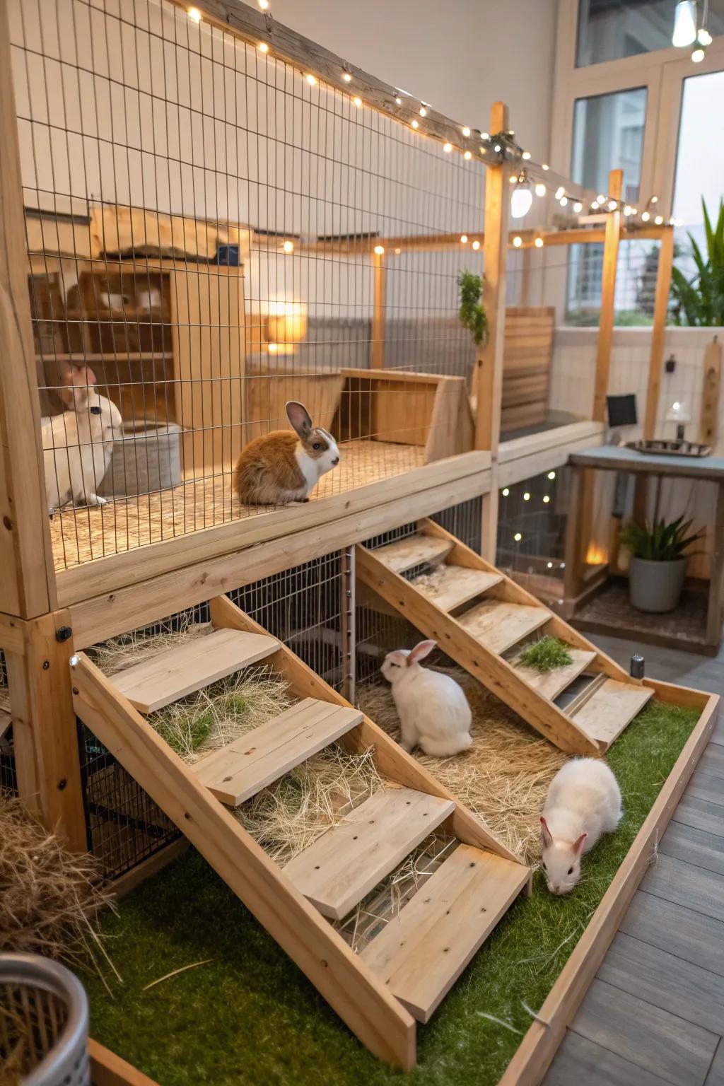 A multi-story design gives bunnies more to explore and enjoy.
