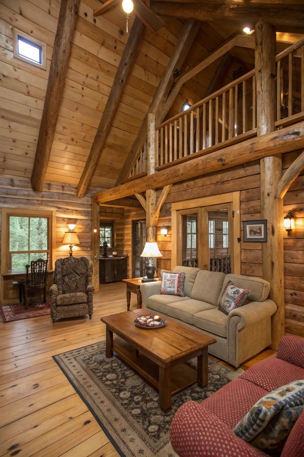 The utilization of natural timber lends a cozy and countryside feel to this cabin.