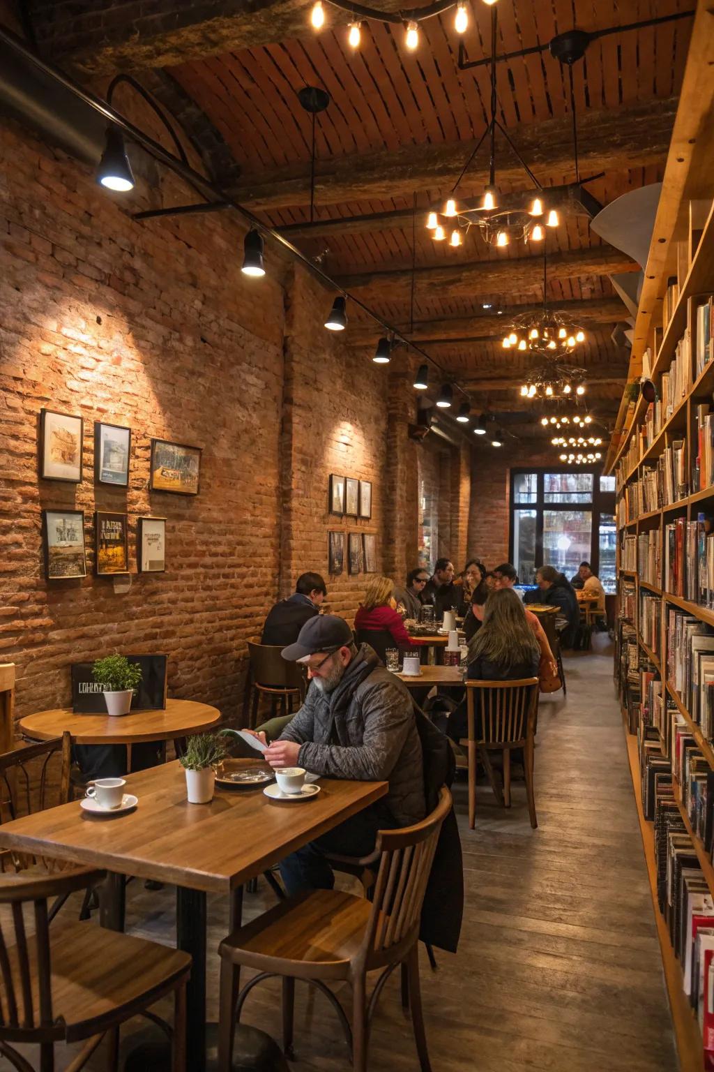 A rustic retreat with exposed brick and wood that exudes warmth.
