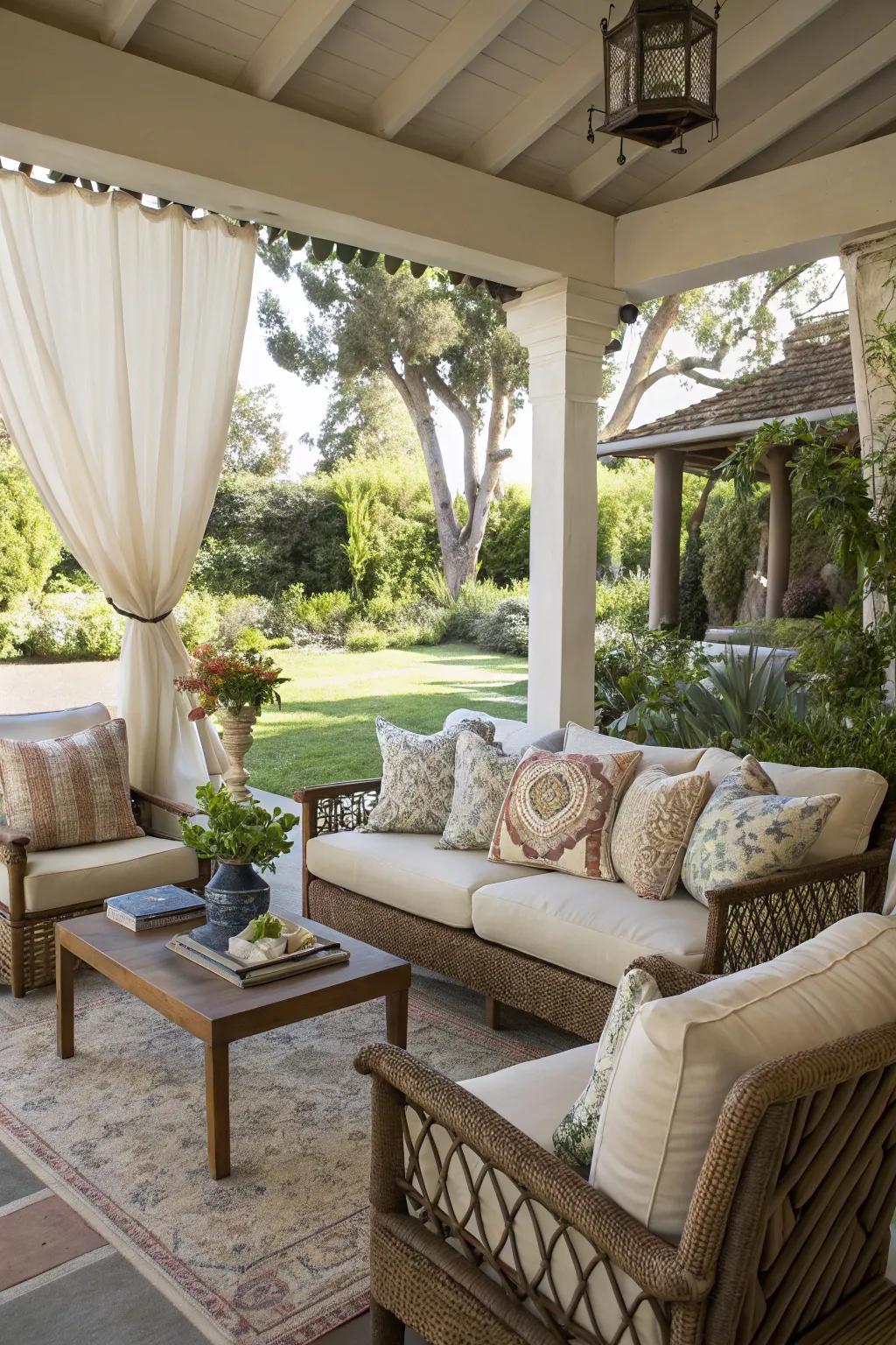 Welcoming seating in a California room highlighted by decorative cushions.