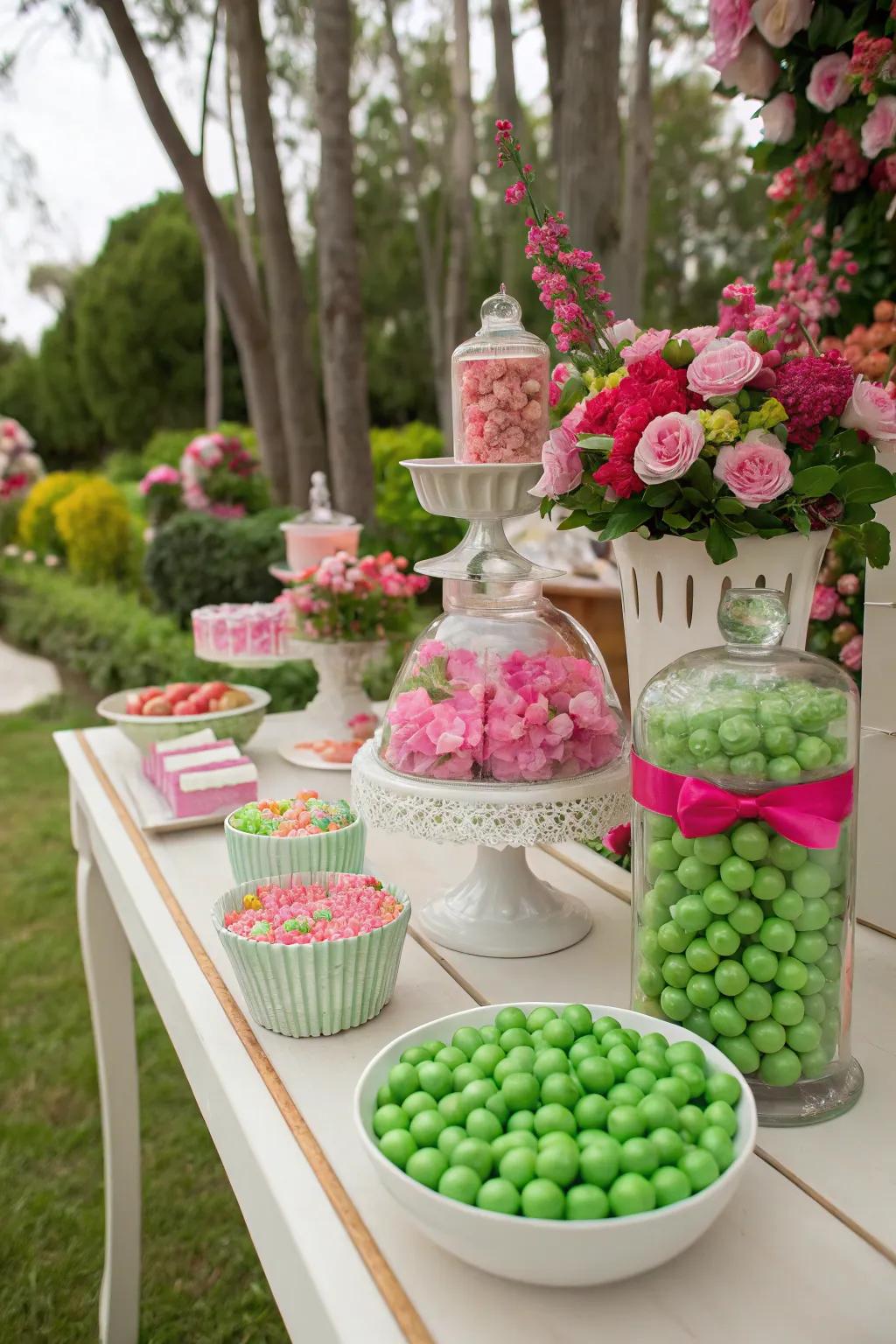 A garden-themed sweets table filled with sweetness and allure