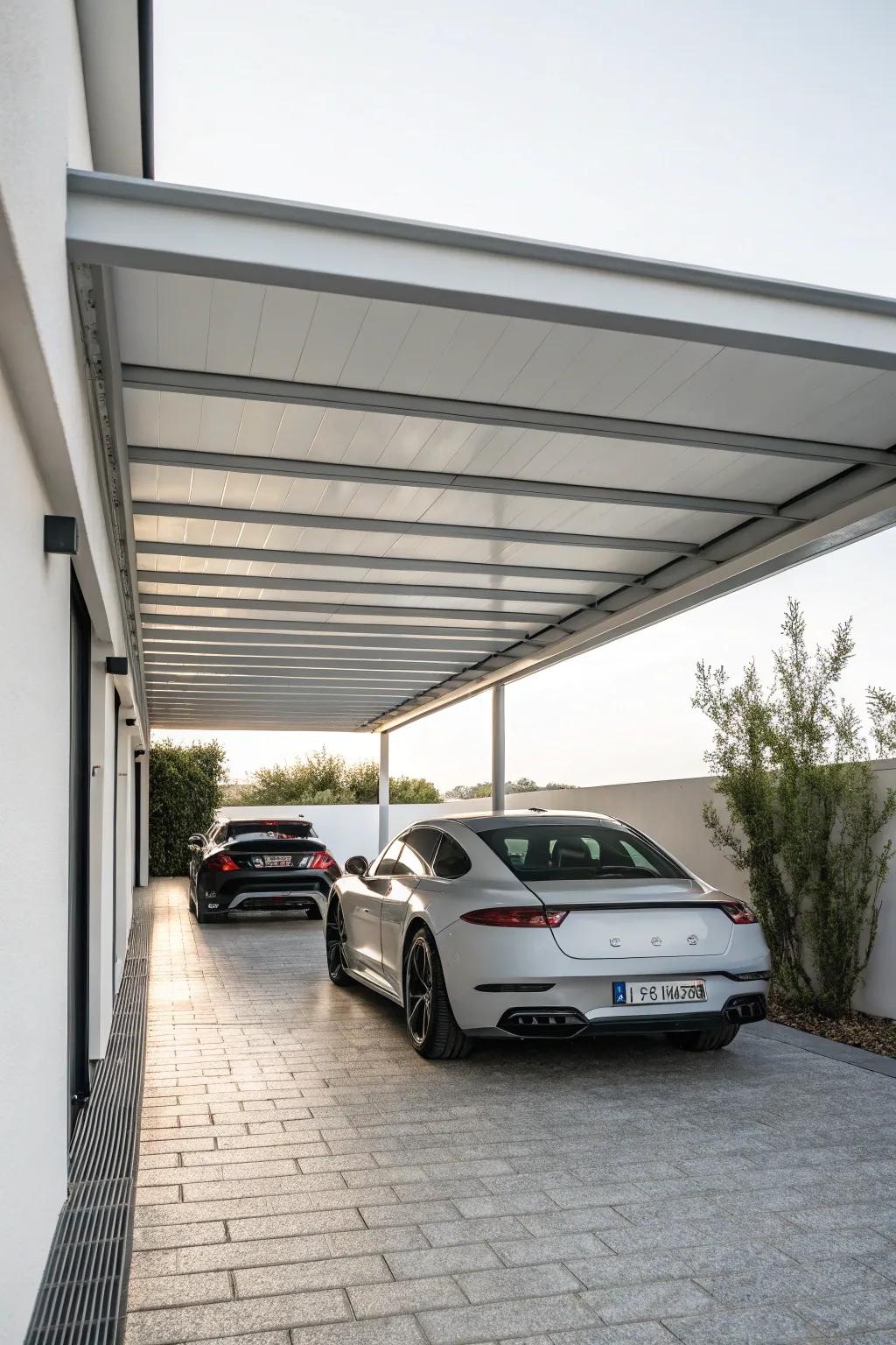 A minimalist carport with clean lines and a sleek, modern appeal.