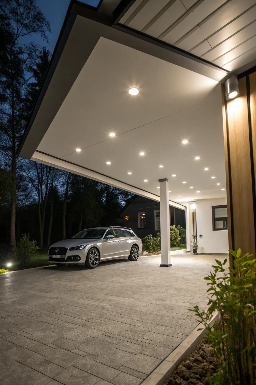 Inset illumination maintains your carport's sleekness and brightness.