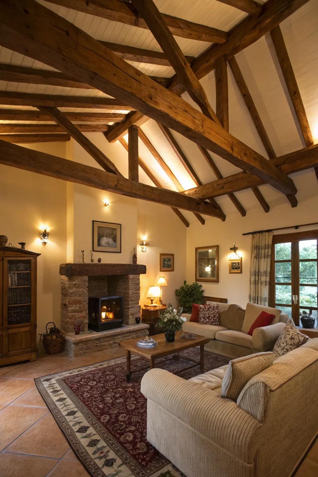 Exposed beams introduce an earthy feel and coziness to your area.