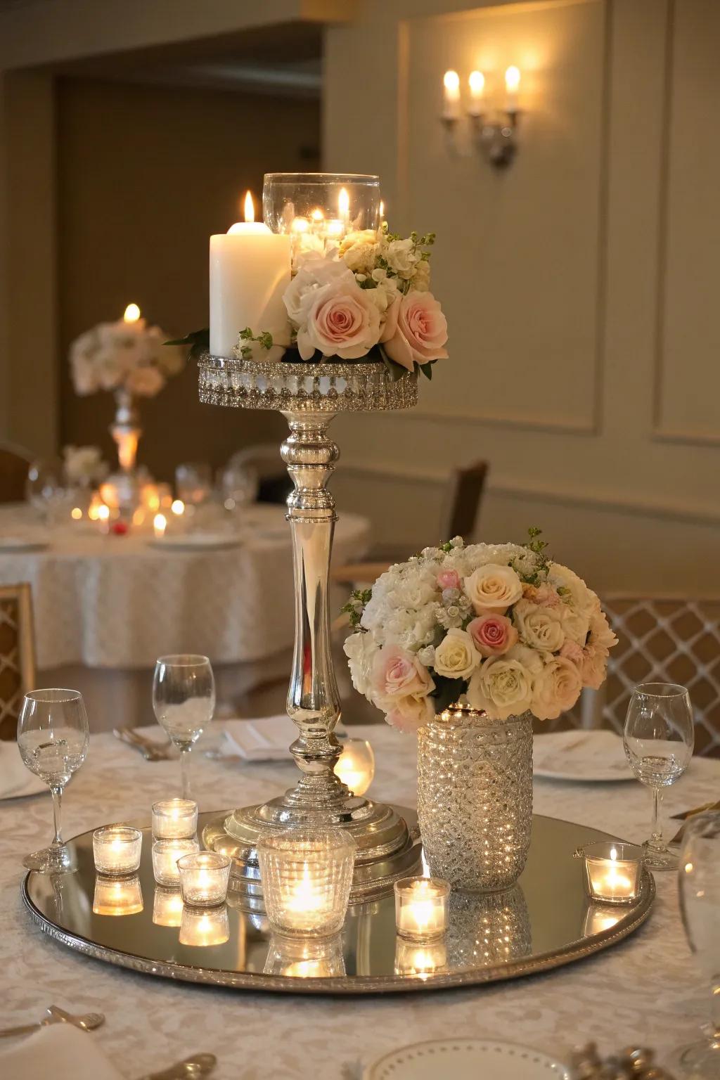 Refined glamour with a mirrored centerpiece foundation.