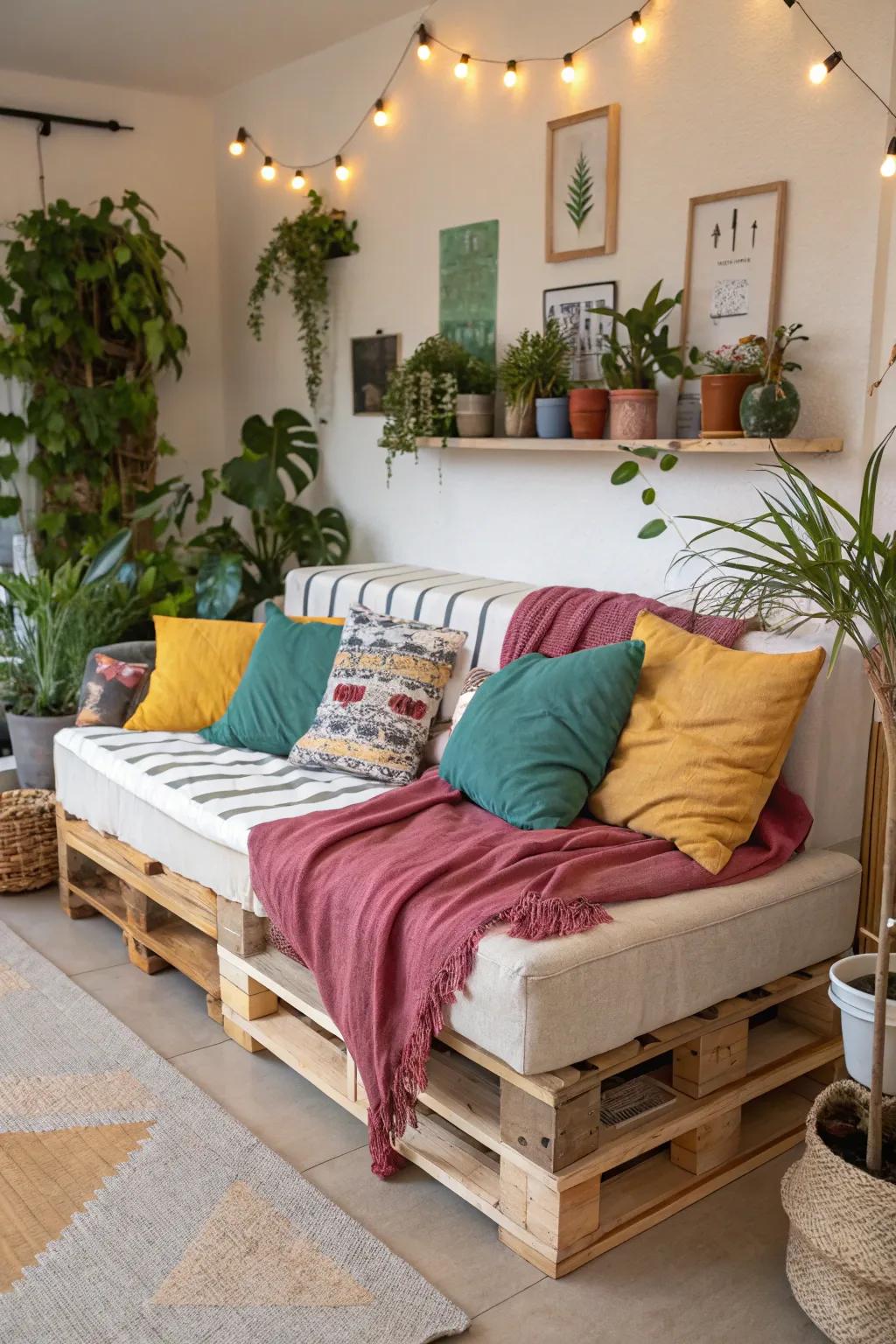 A DIY pallet seating allows for limitless customization in your abode.