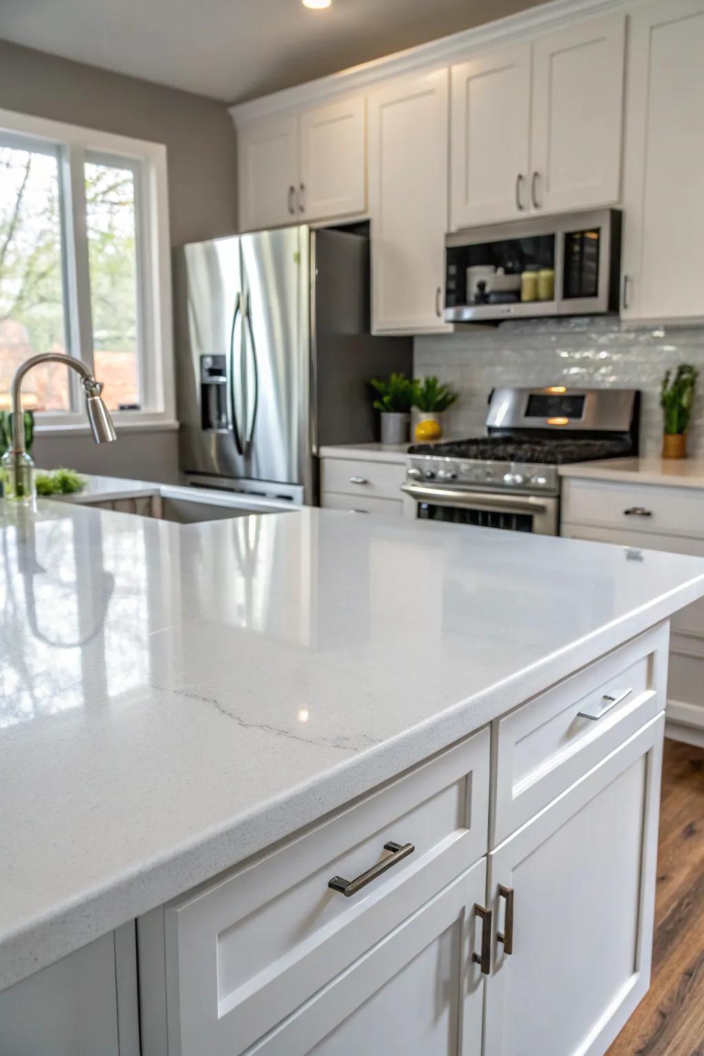 A lively kitchen featuring painted countertops.