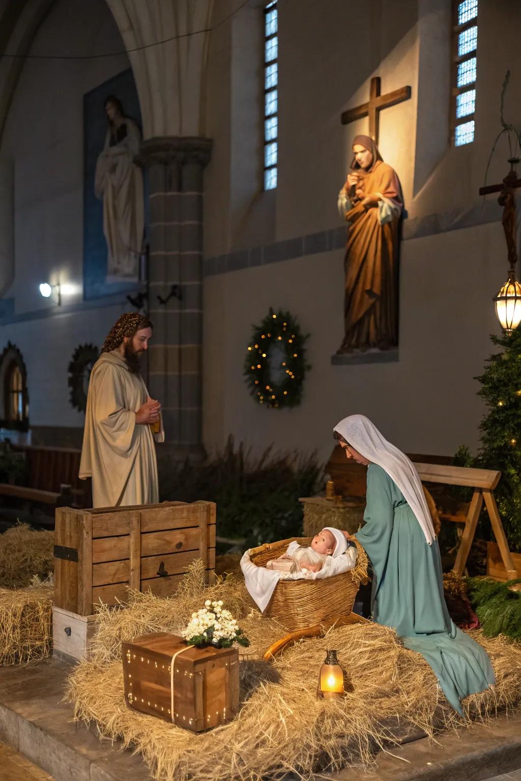 An elaborately detailed birth tableau embodies the spirit of the Yuletide season.