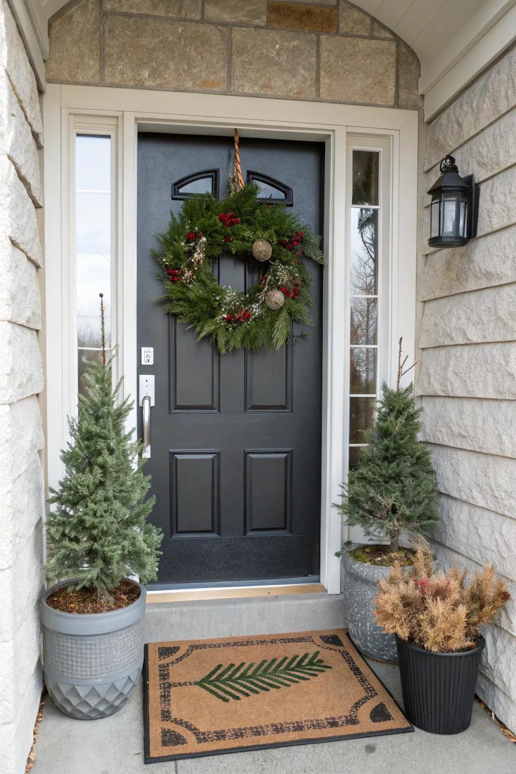 An inviting holiday entrance that instantly sets the tone for the holiday season.