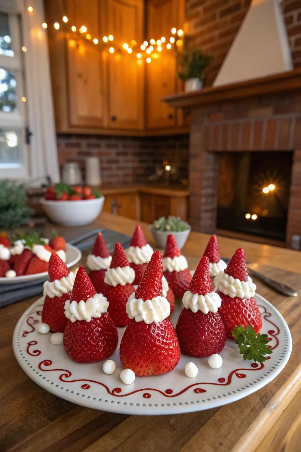 Strawberry Santa hats - a fun and tasty holiday treat.
