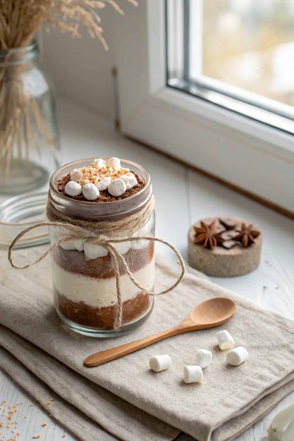 Present a jar brimming with comfort: a homemade hot cocoa blend imbued with a touch of cinnamon enchantment.