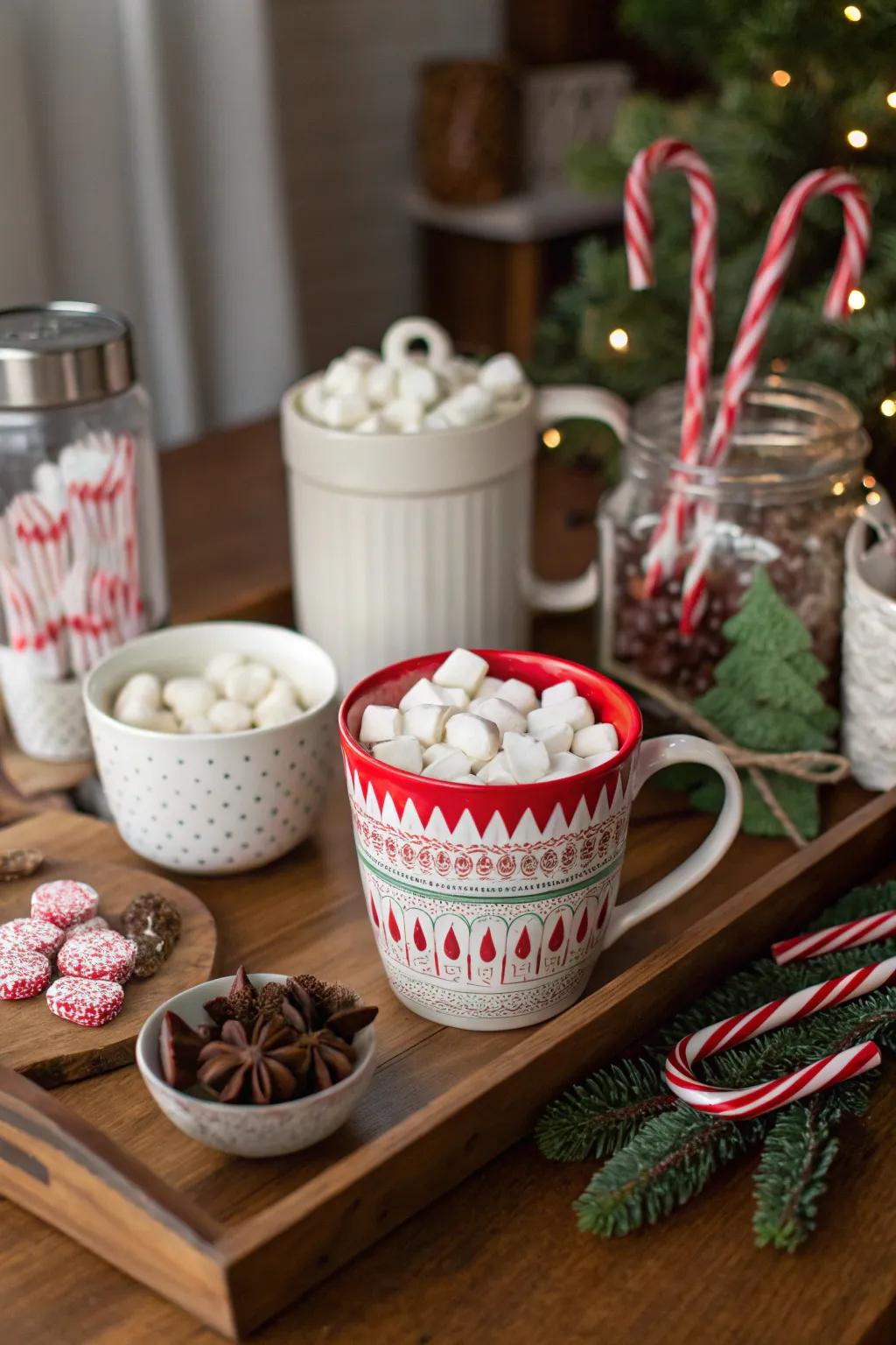 Treat your guests with a festive and inviting hot chocolate corner.