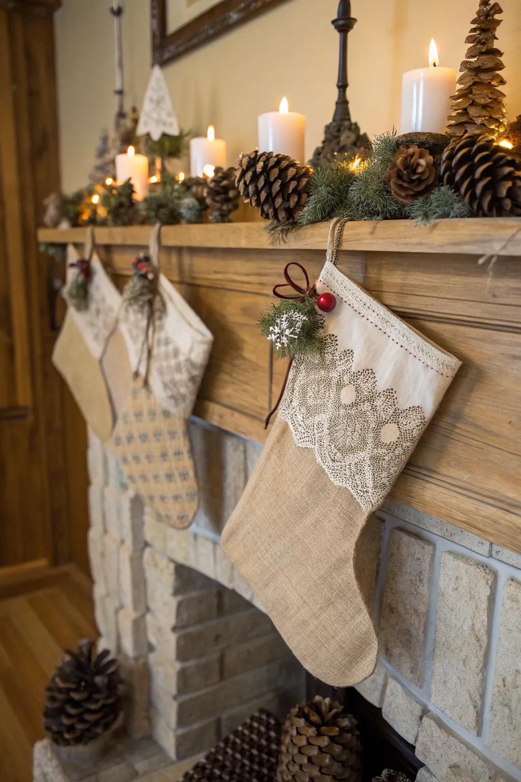 Vintage stockings lend a hint of yesteryear to your joyful decorations.