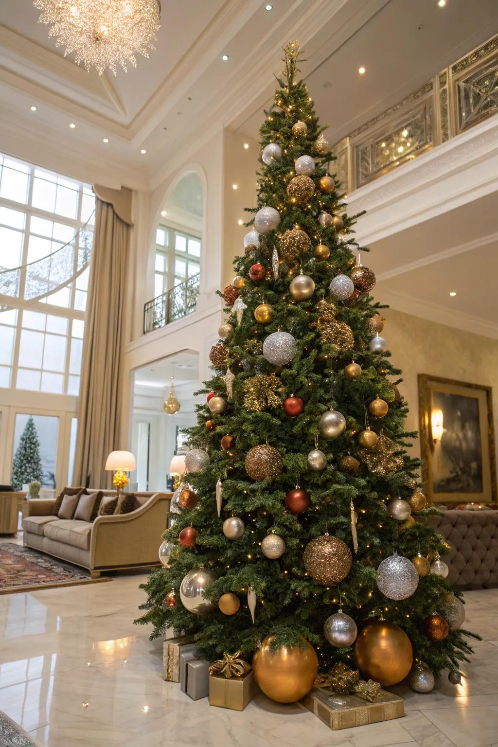 Metallic adornments impart a dash of glamour to any Christmas tree.