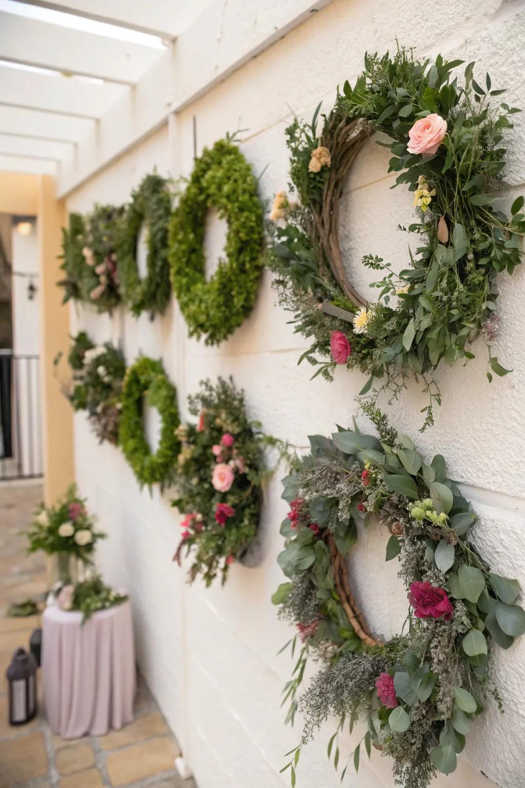 A fashionable array of miniature wreaths enhancing any wall with sophistication.