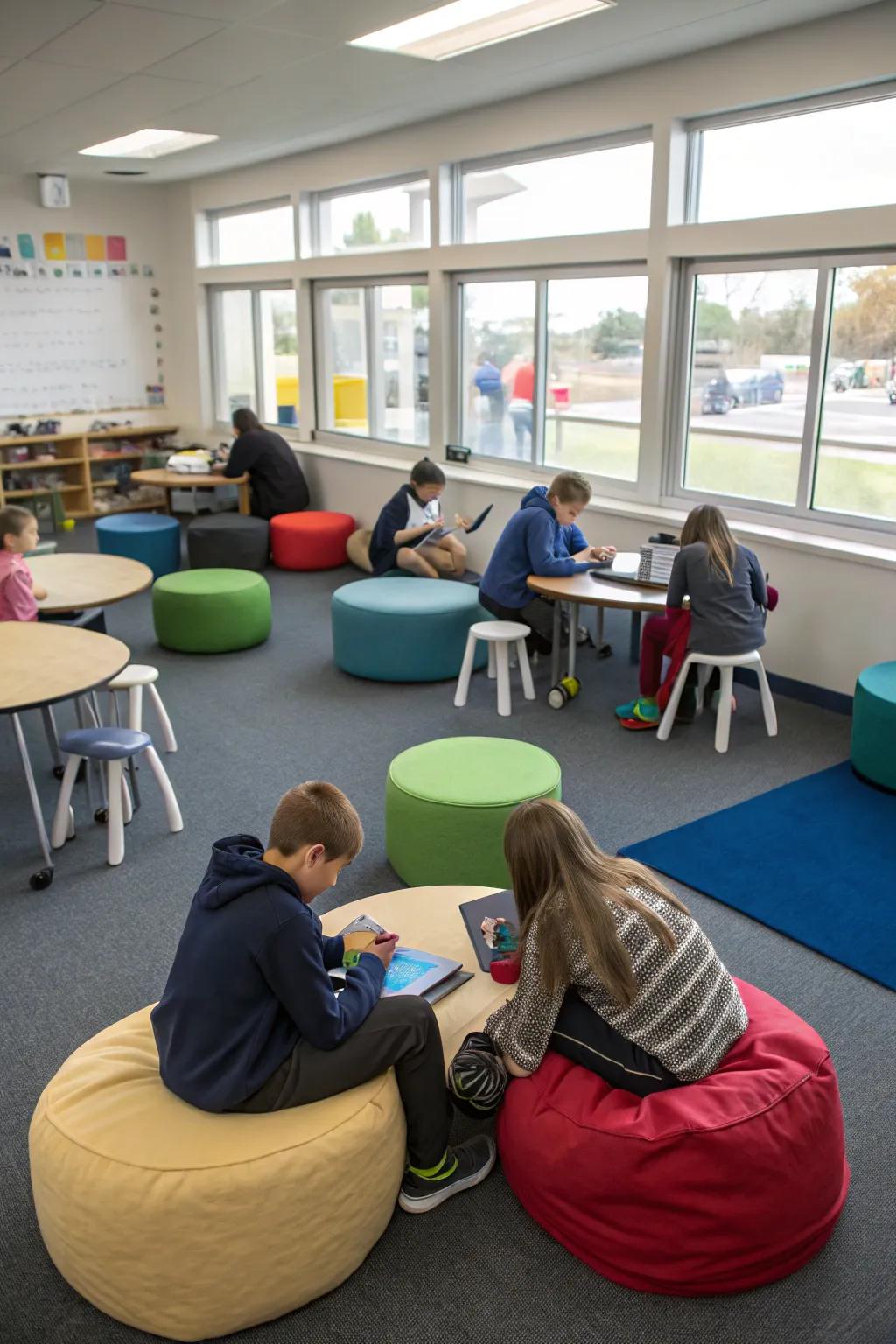 Adaptable seating boosts teamwork and relaxation.
