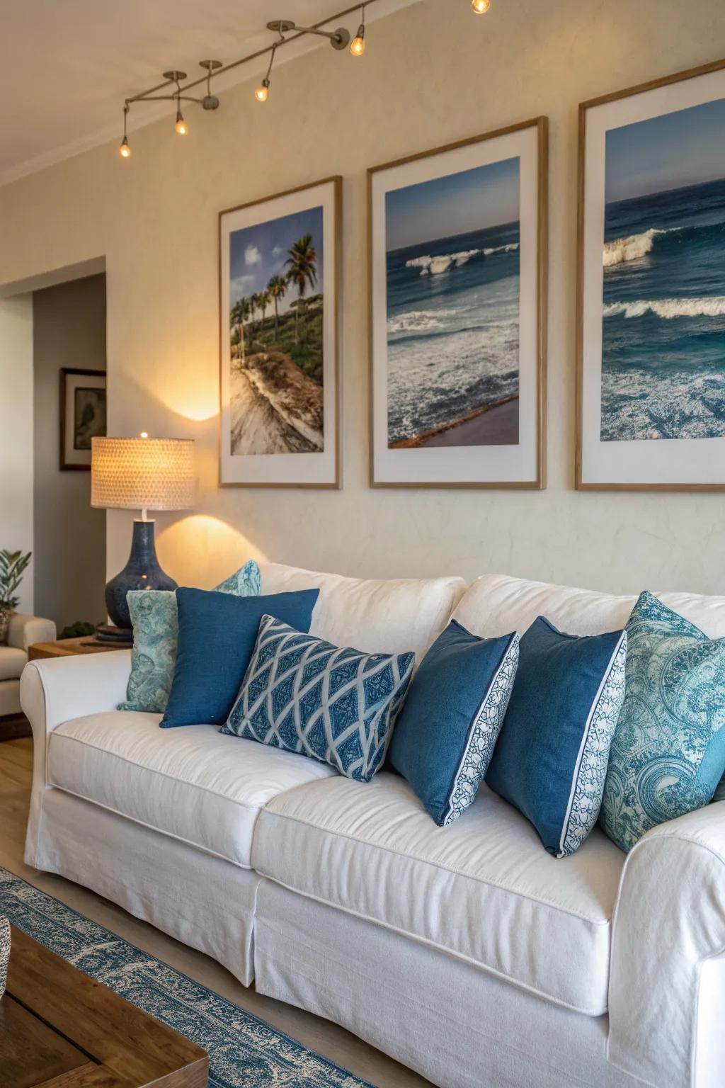 Sea-inspired tones add a refreshing coastal touch.