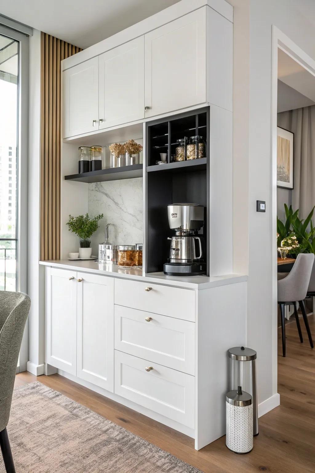 A refined white cabinet bestowing a modern nuance upon any setting.