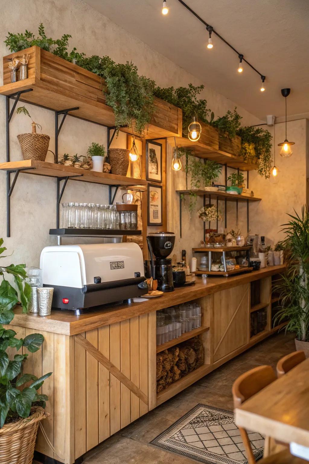 Wooden pieces bring a natural, rustic feel to your coffee area.