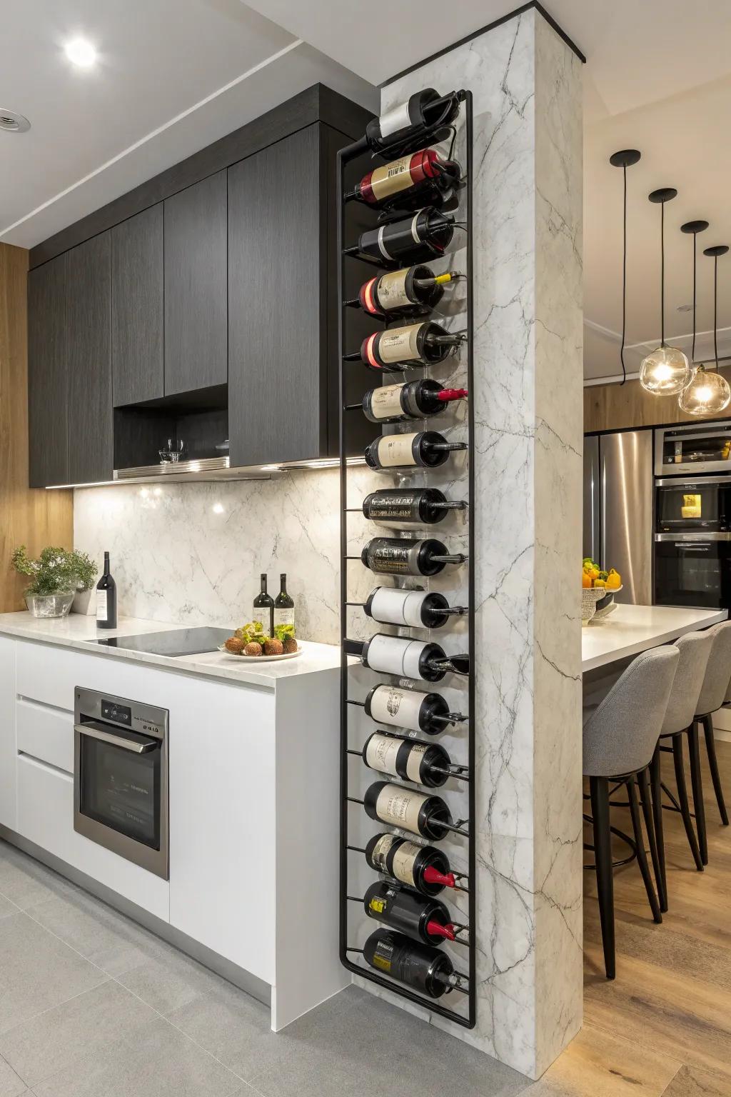 Upright wine racks present clever storing solutions.