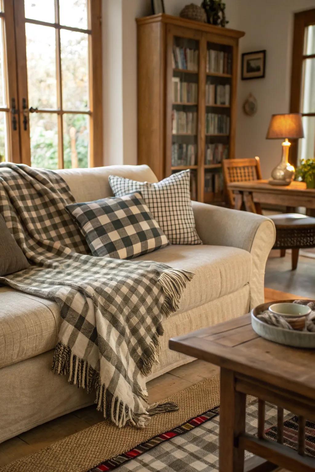Gingham textiles bring coziness and ease to your dwelling.