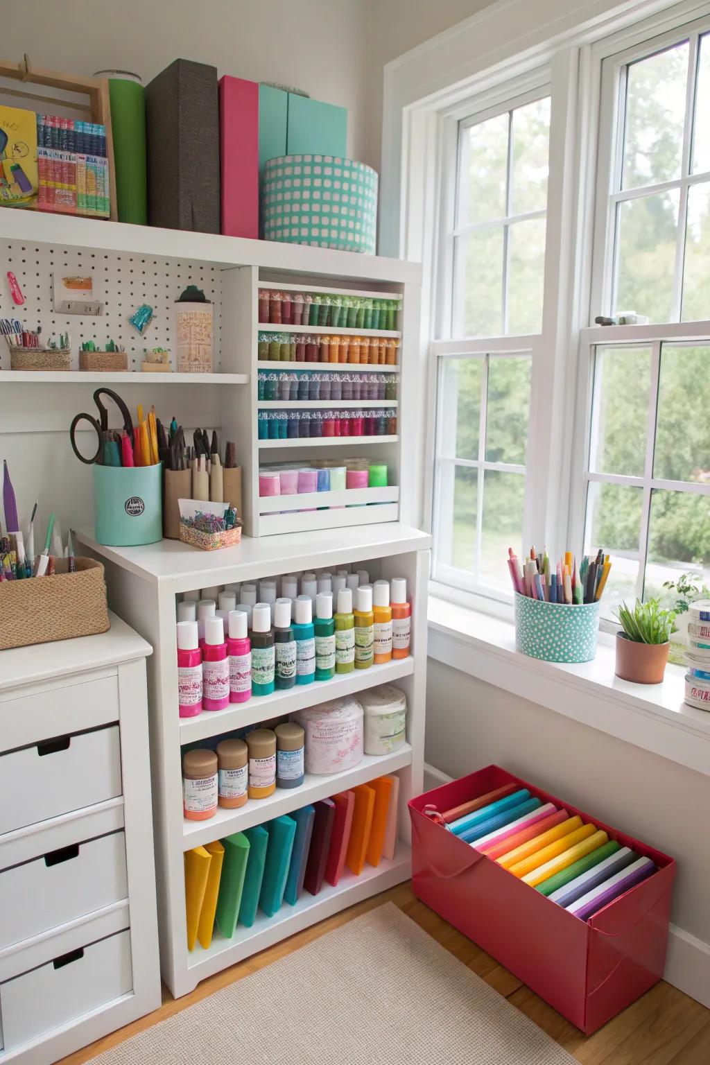 Open shelving offers both practicality and visual charm.