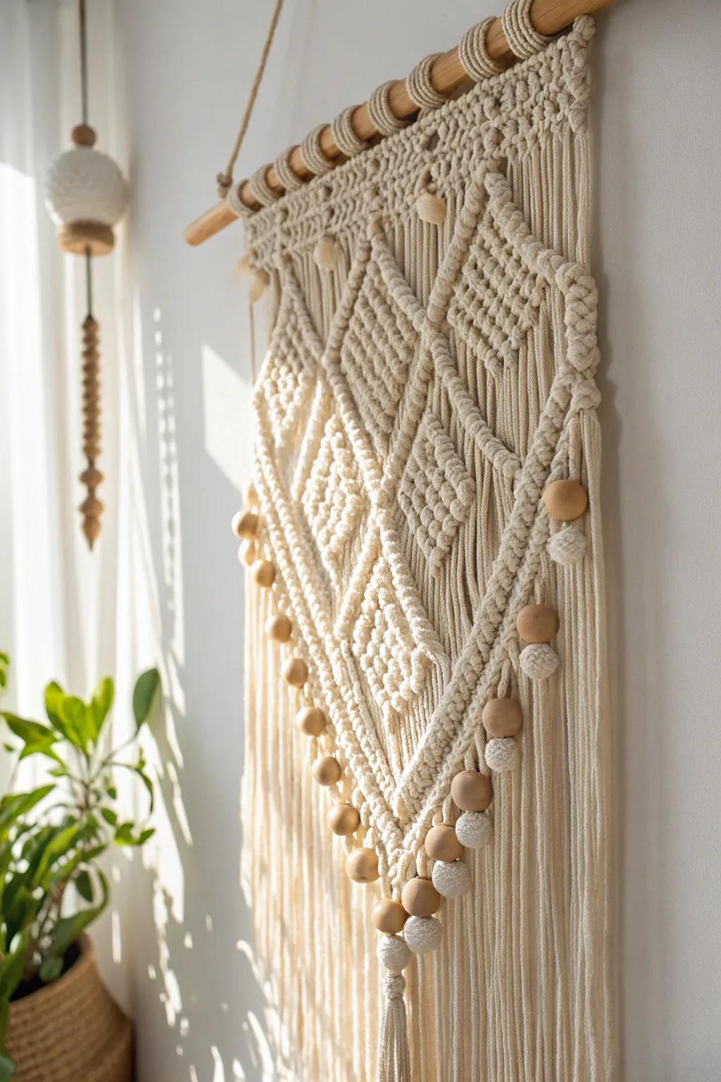 Revitalize your dwelling with the enduring allure of a woven wall adornment, where straightforwardness converges with boho grace.