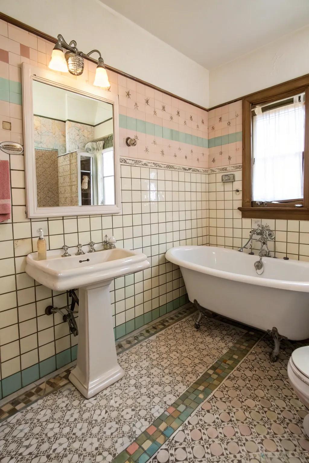 An enchanting retro bathroom radiating nostalgic charm.