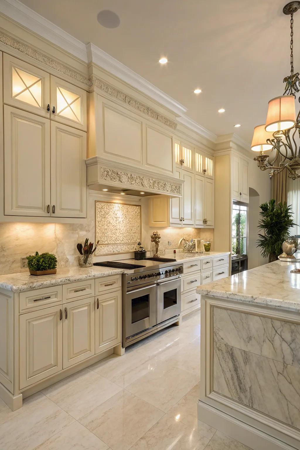 Granite worktops introduce sophistication to cream kitchens.