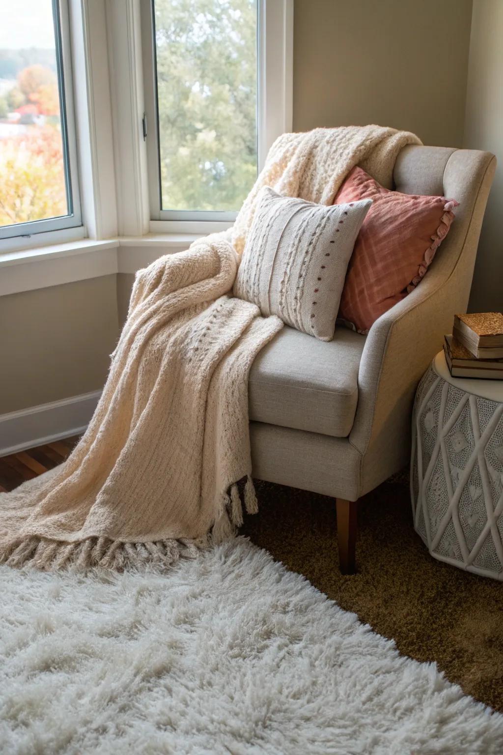 A snug corner boasting inviting textures.