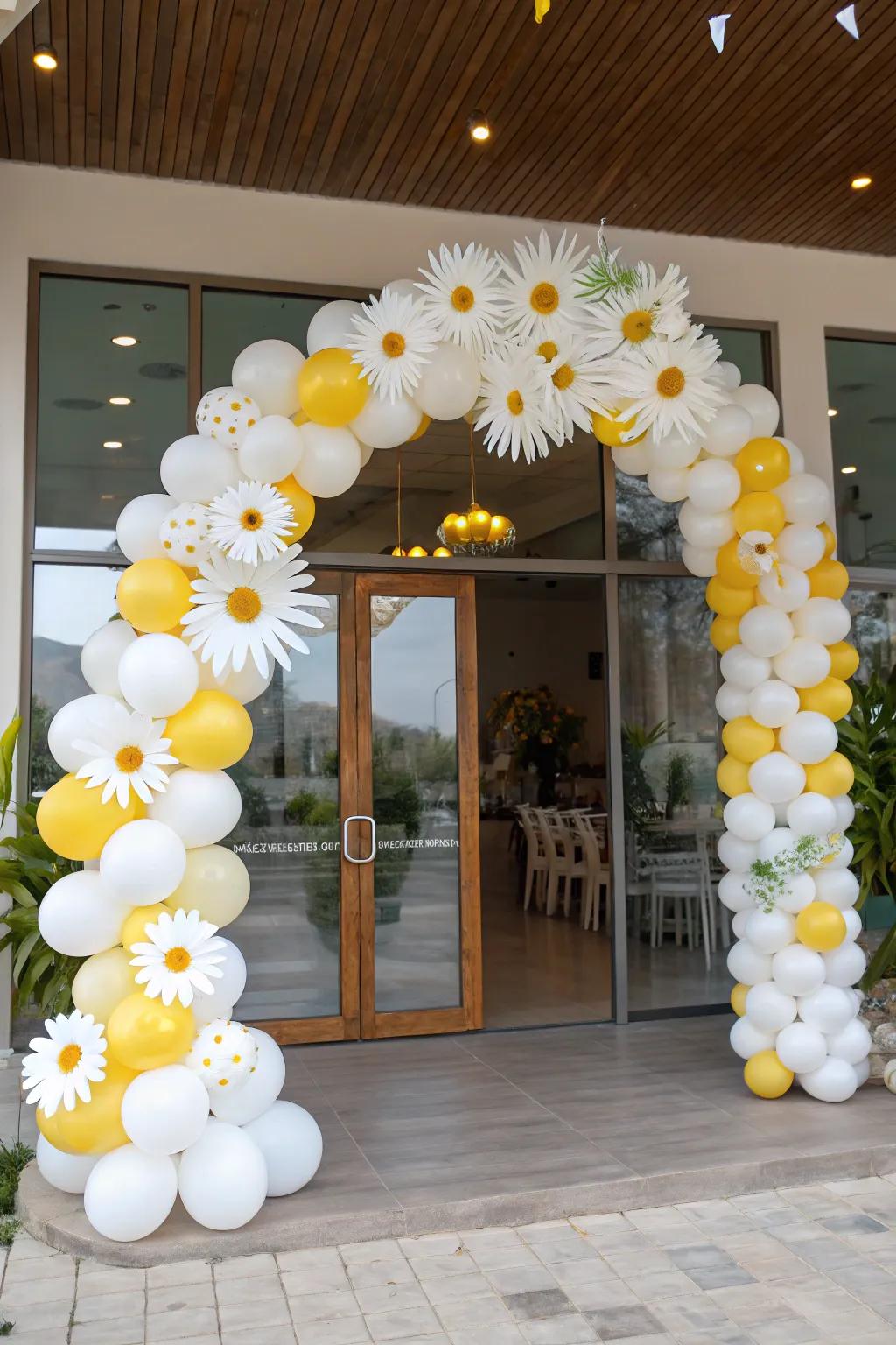 Greet guests with a whimsical wildflower balloon arch.