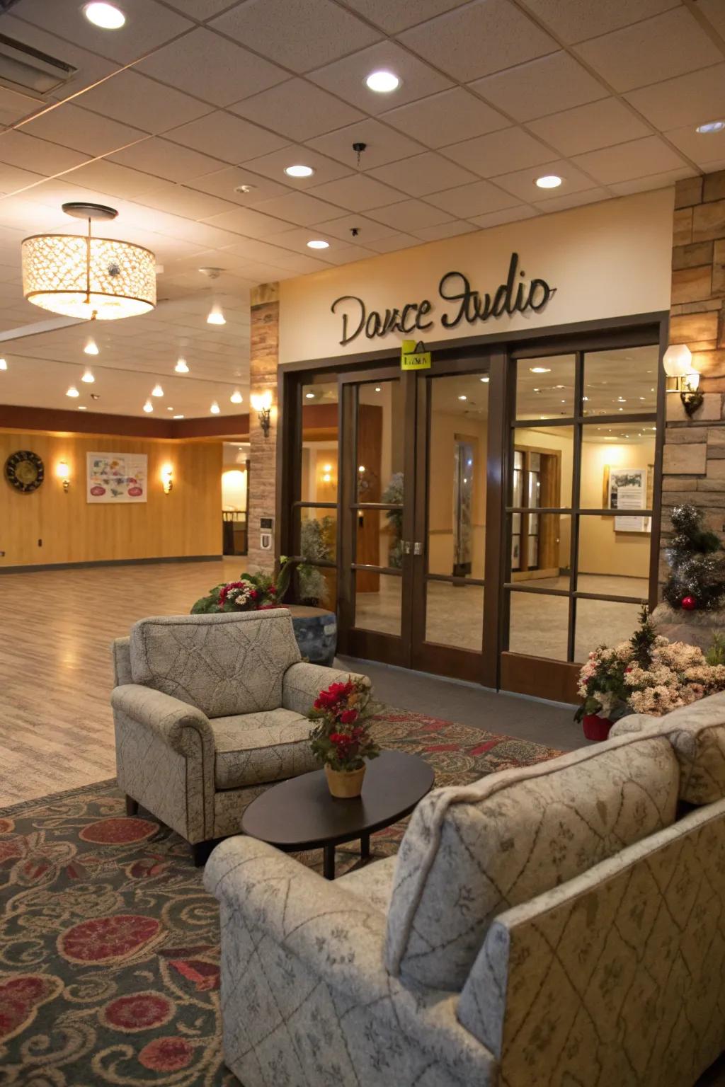 A cozy sitting arrangement transforms the reception into an attractive area.
