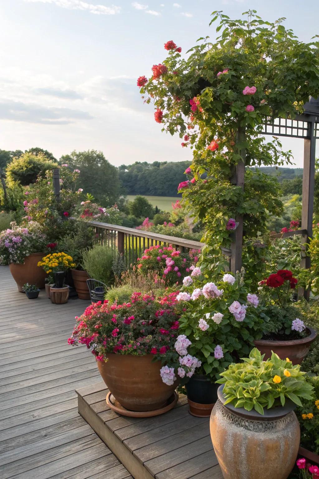 Bring vibrancy with a mix of container plants and flowers.