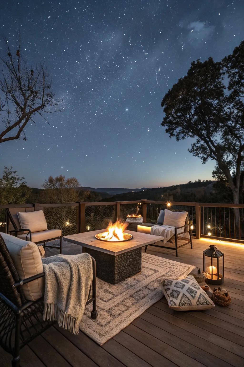 Your deck will be more inviting with a fire pit table, which acts as a warm centerpiece.