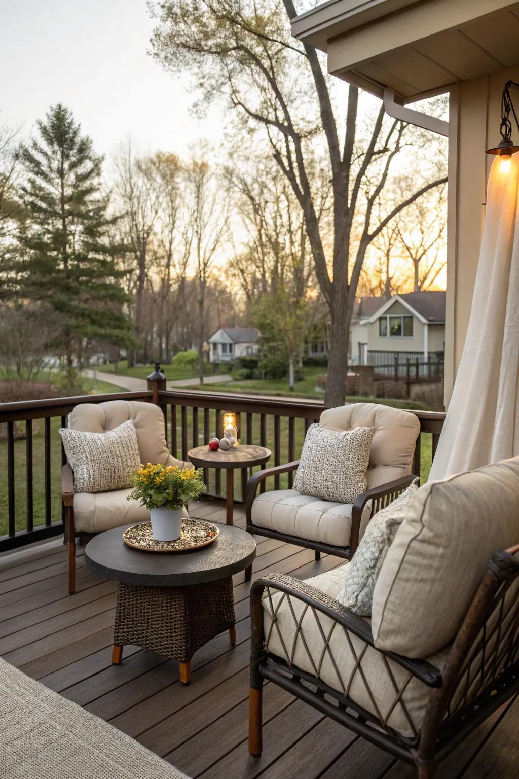 Design a relaxing getaway with comfortable outdoor furnishings.