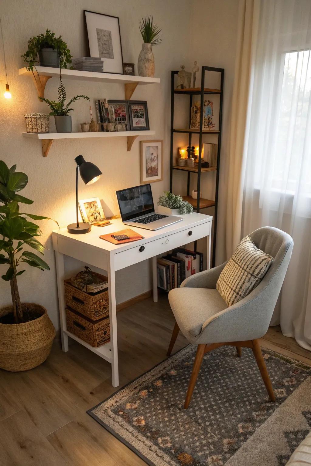 Corner desks offer smart space usage, fitting perfectly into the living room's design.
