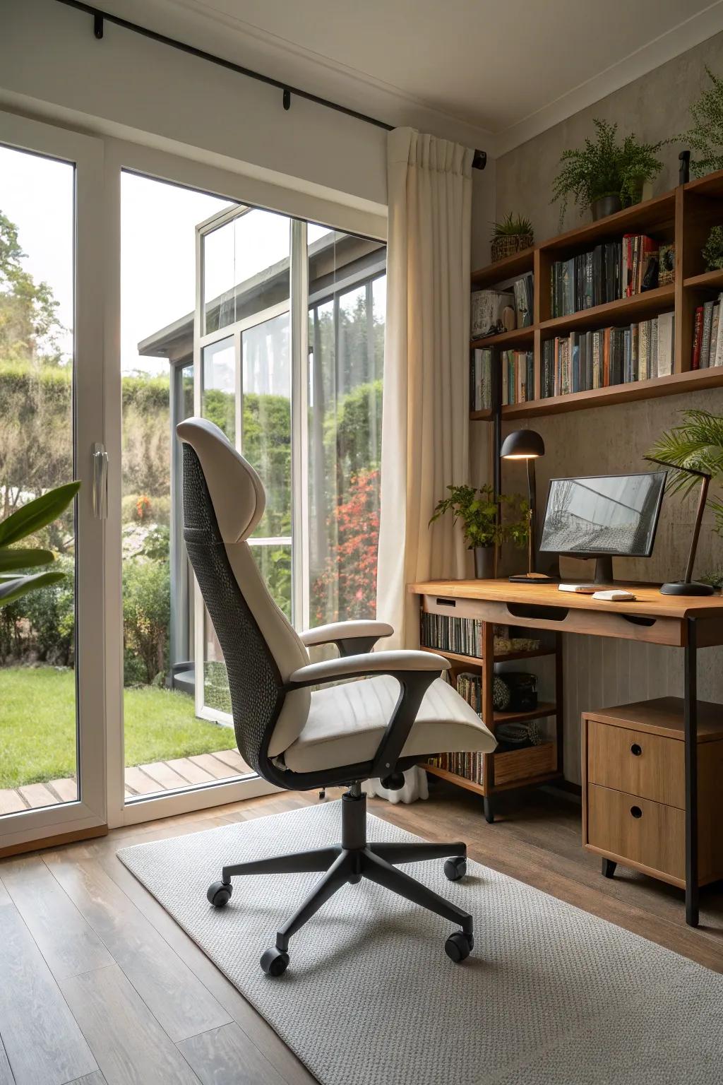 Chairs with ergonomic design offer convenience and assistance for long work periods.