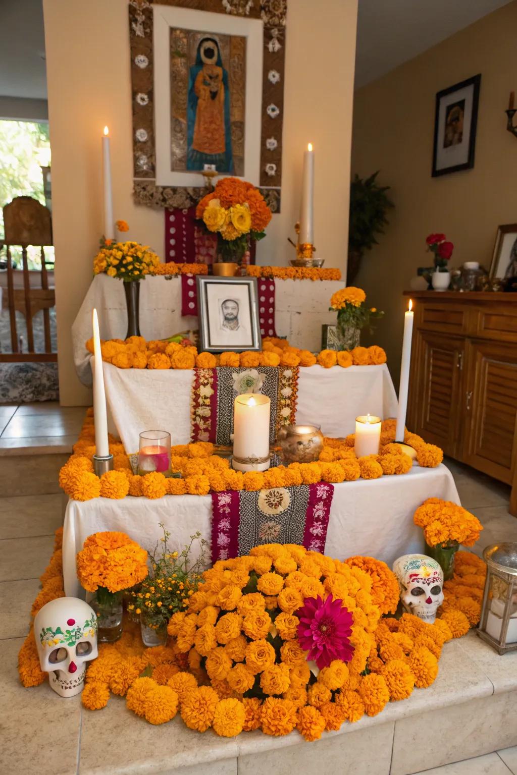 Calendula blooms infuse vibrant color and guidance into the altar.