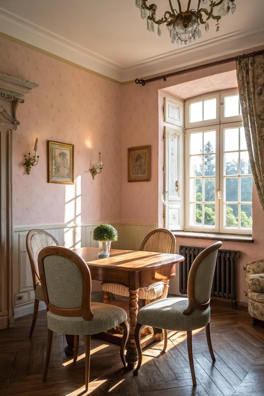 A dining space with a tint motif, radiating charm and calm.
