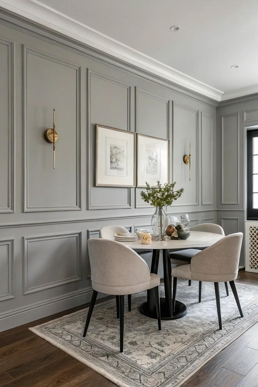 Slate wainscoting introduces a hint of modern comfort to this dining setting.