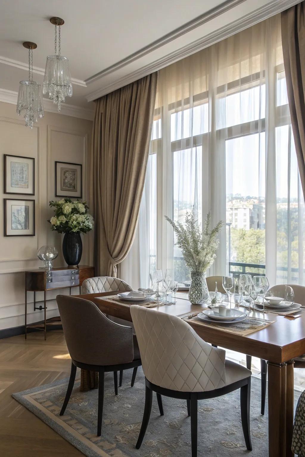 Stylish window dressings bring in a touch of class and seclusion.