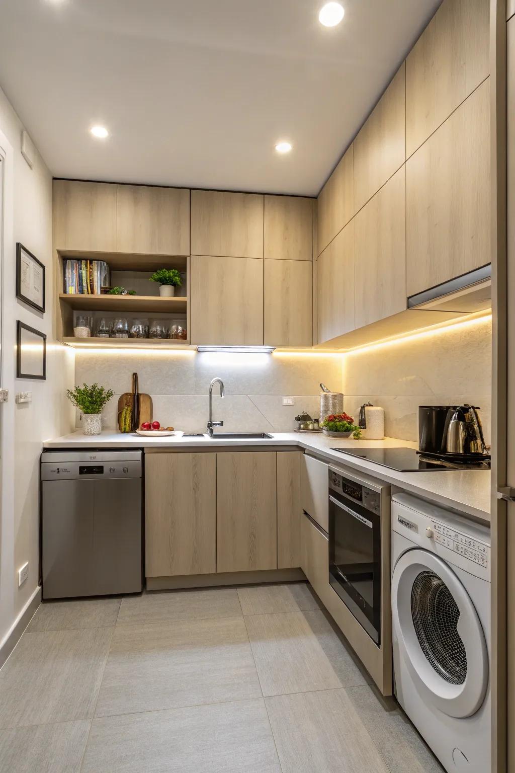 A unified aesthetic washing machine design for a harmonious kitchen feel.
