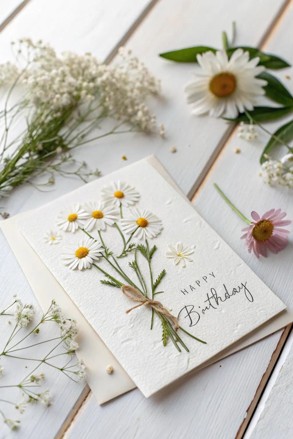 Nature's elegance captured in a greeting - a straightforward yet sophisticated DIY birthday card embellished with encapsulated blooms.