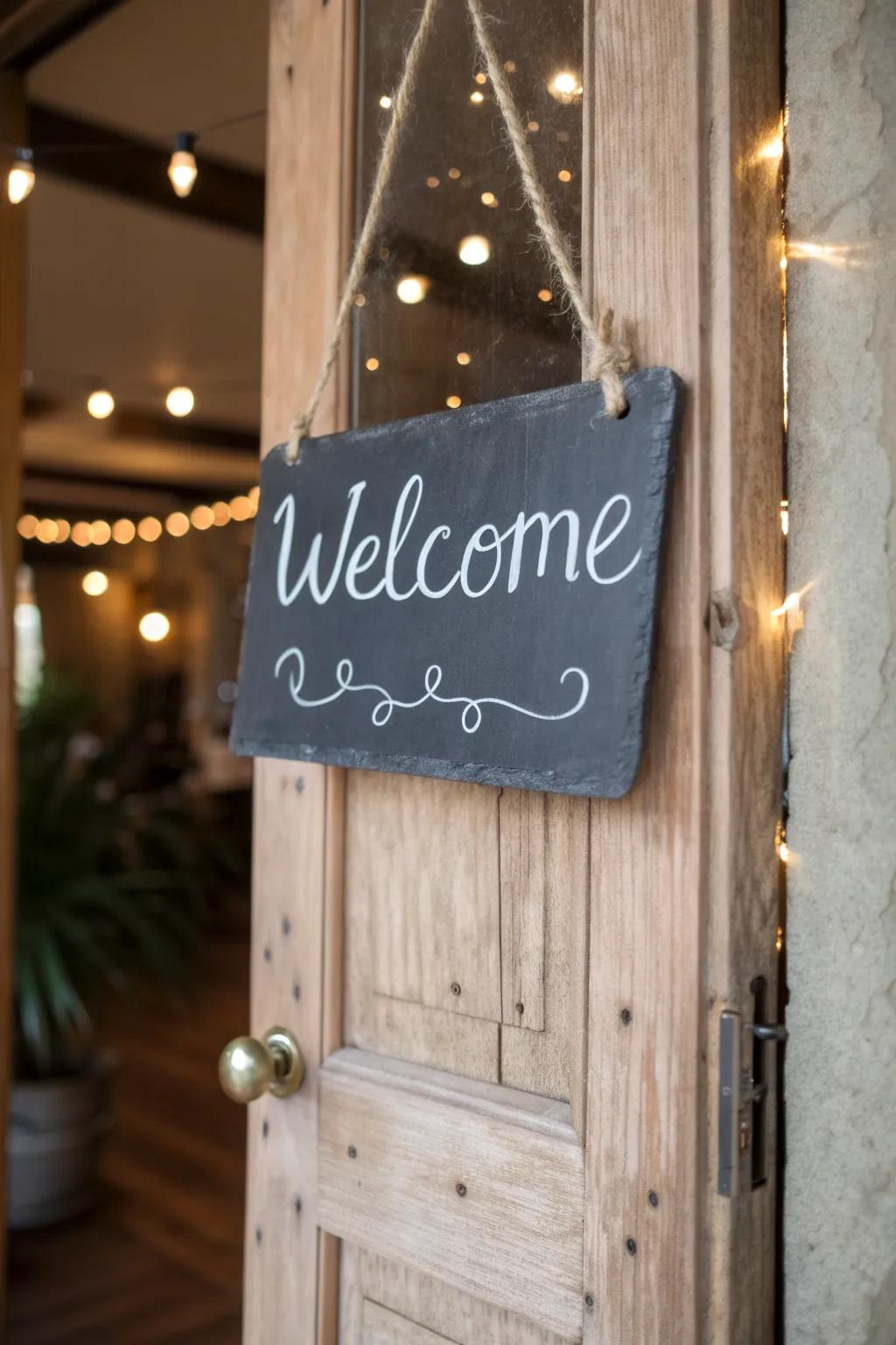 Individualize your entryway with a charming slate-style door adornment.