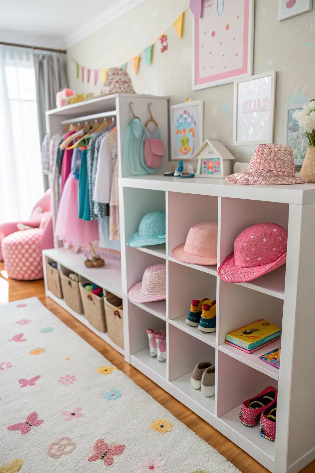 Well-ordered cubbies simplify the storage of accessories.